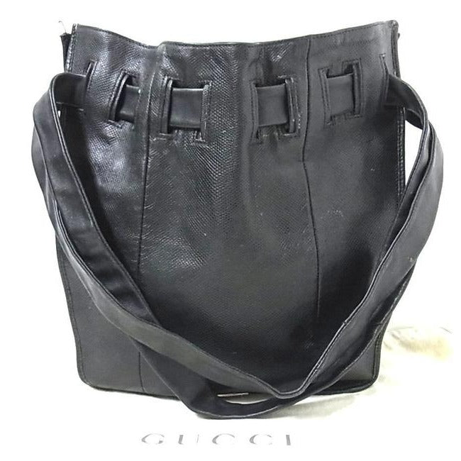 Gucci Vintage Black Snakeskin Leather Satchel