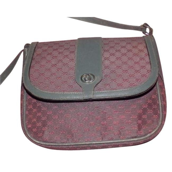 Gucci Vintage Grey Leather And Canvas With Pinkish Red Small G Logo