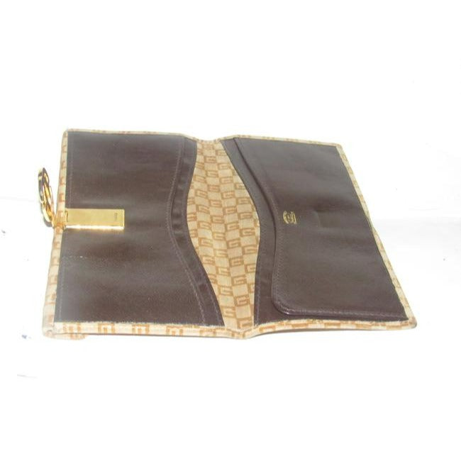 Gucci Brown Square G Logo Print Suede And Brown Leather Vintage Wallet