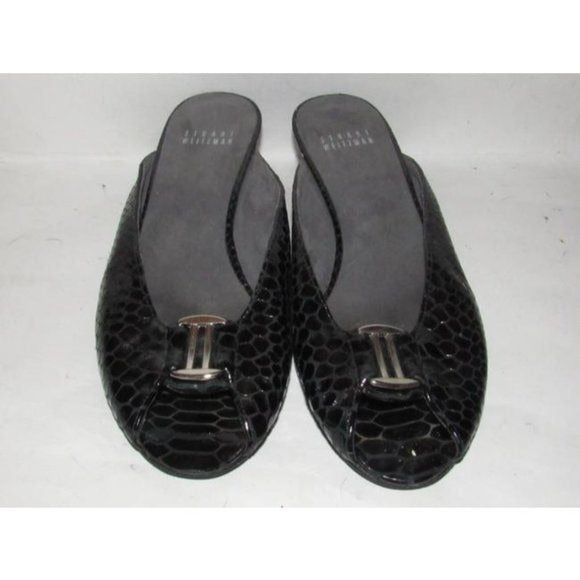 Stuart Weitzman Black Embossed Patent Snakeskin Wdges