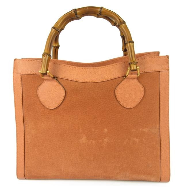 Gucci Tote Bag Shopper Orange W Bamboo Handles Suede And Leather With Satchel