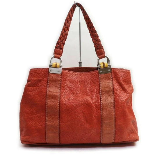 Gucci Orange Leather Bamboo Bar Satchel W Chrome Accents