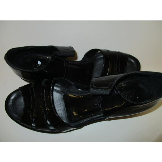 Donald J Pliner Patent Black Nura Sandal Wedges Size Us