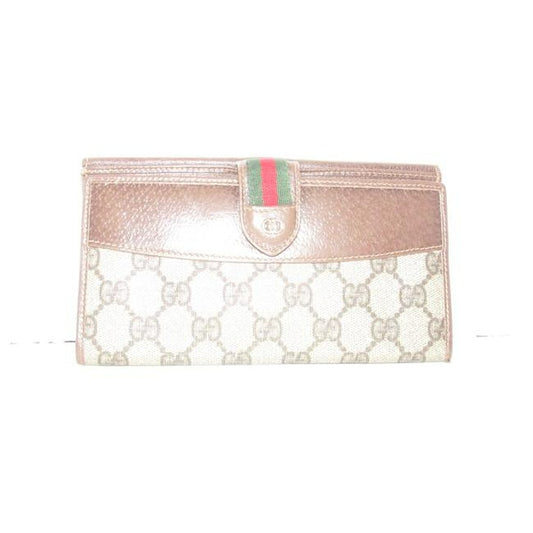 Gucci Brown G Printed Green Stripe Xl W Collection Continental Sherry Wallet