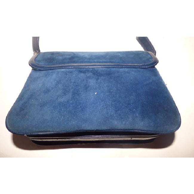 Gucci Vintage Deep Blue Suede And Leather Shoulder Bag