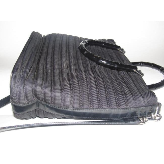 Gucci Two Way Pursesdesigner Purses Black Ribbed Heavy Canvas And Leather With Bamboo Accents Satche