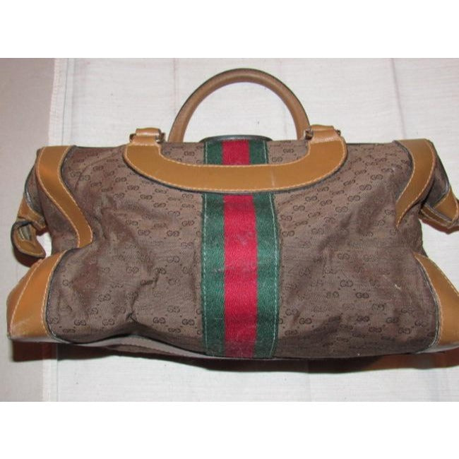 Gucci Micro Guccissima Print Canvasleather Sherry Line Top Handle Brown Leather And Gg Leather Satch