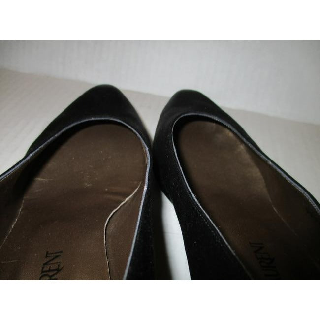 Saint Laurent Black Satin Round Pointed Toe Heels Pumps Size Us