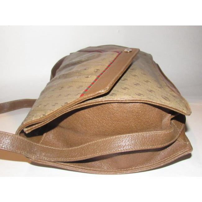 Gucci Vintage Coated Canvas Leather In Browns With Red Green Accent