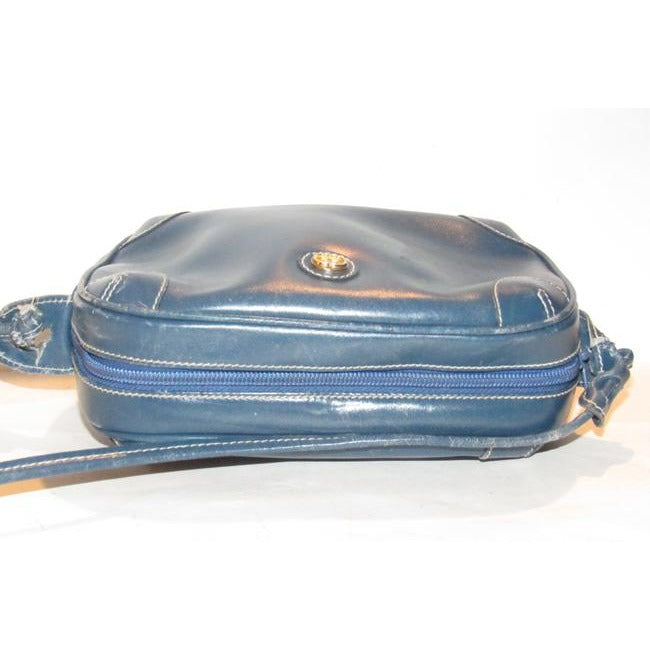 Gucci Vintage Cobalt Blue Leather With White Contrast Stitching