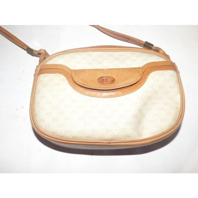 Gucci Vintage Camel Small G Logo Print On Ivory Camel Leather