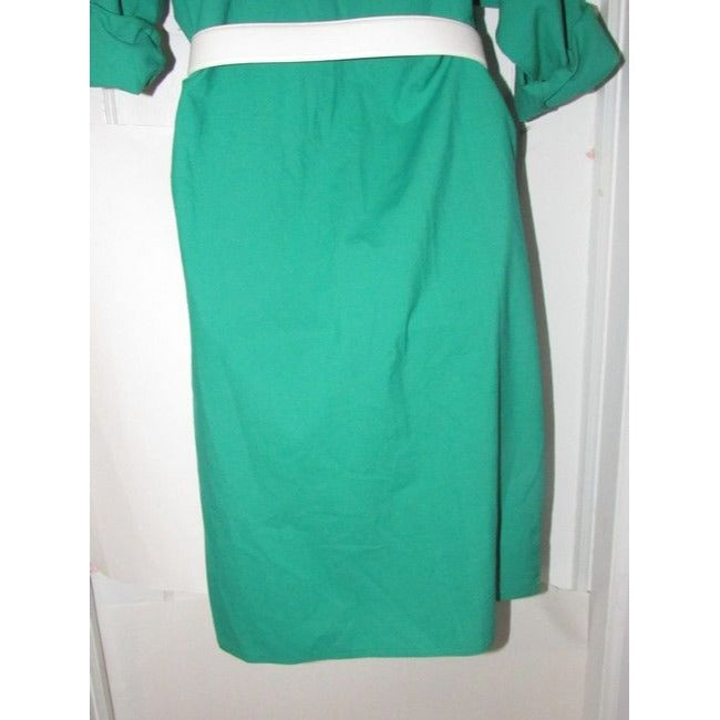 Oscar De La Renta Green With White Contrast Stitching Vintage Mid Length Dress