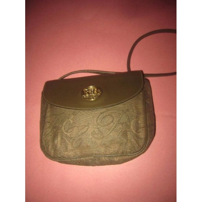 Nina Ricci Vintage Pursesdesigner Purses Olive Green Logo Print Faux Leather And Fabric Shoulder Bag