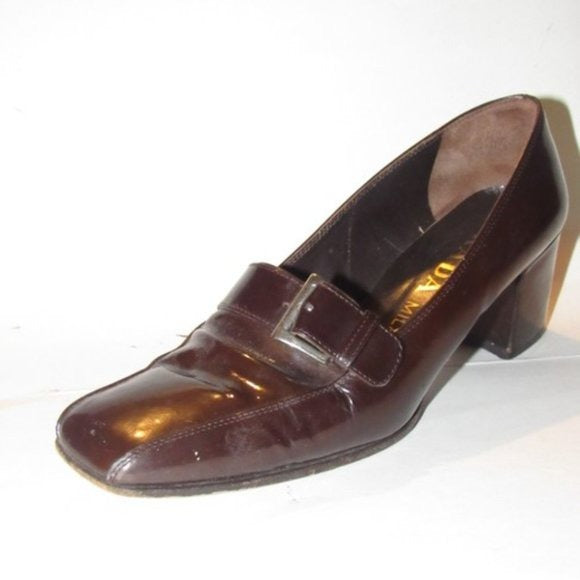 Prada RETRO Dark Brown Glossy Leather Square Toe Loafers