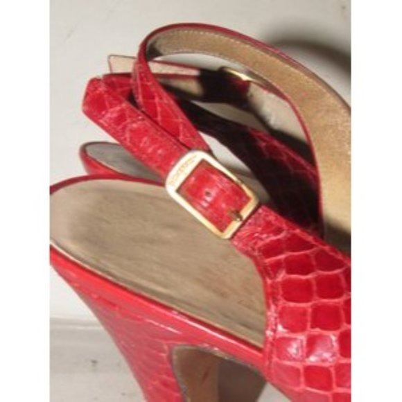 Salvatore Ferragamo Red Snakeskin Leather D'Orsay Sandals