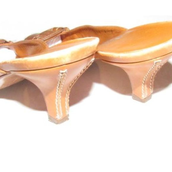 Salvatore Ferragamo Camel Leather Ivory Stitch Mules