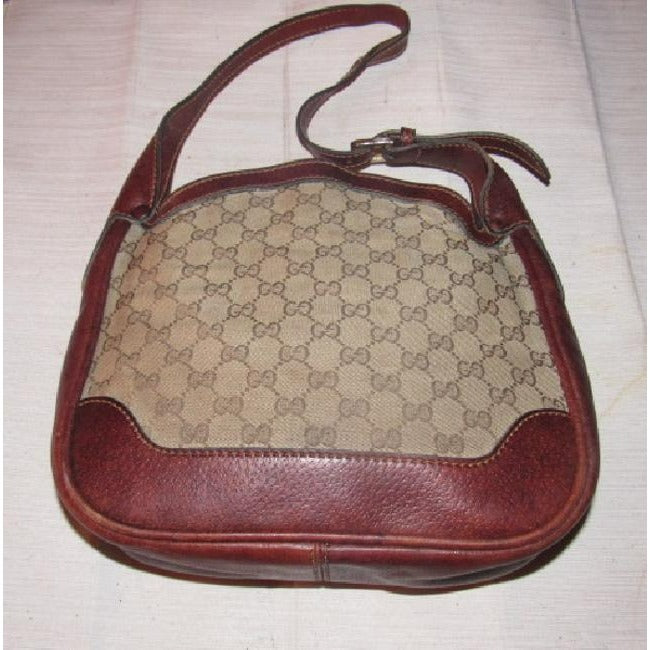 Gucci Vintage Purses Designer Purses Brown Large G Logo Print Canvas And Brown Leather