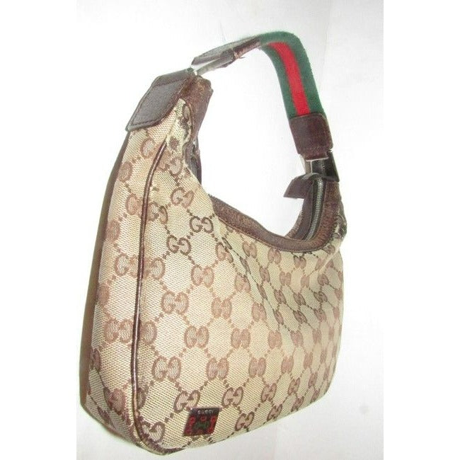 Gucci Guccissima Print Canvas Leather Brown W Red Green Strap