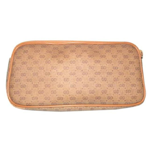 Gucci Vintage Brown Small G Logo Print On Coated Canvas And Camel Leather