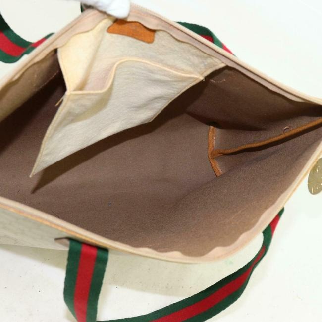 Gucci Style Purse Brown Large G Logo Print On Ivory Coated Canvas And Brown Leather With Red And Green