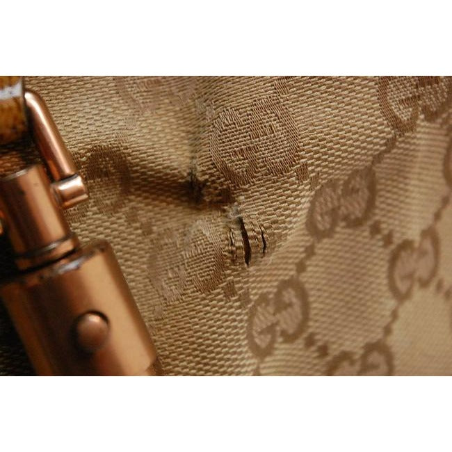 Gucci Bardot Vintage Brown Large G Logo Print Canvas And Patent Glossy Brown Leather