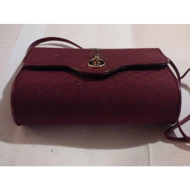 Gucci Vintage Burgundy With Small G Logo Print Canvas Leather Shoulder Bag