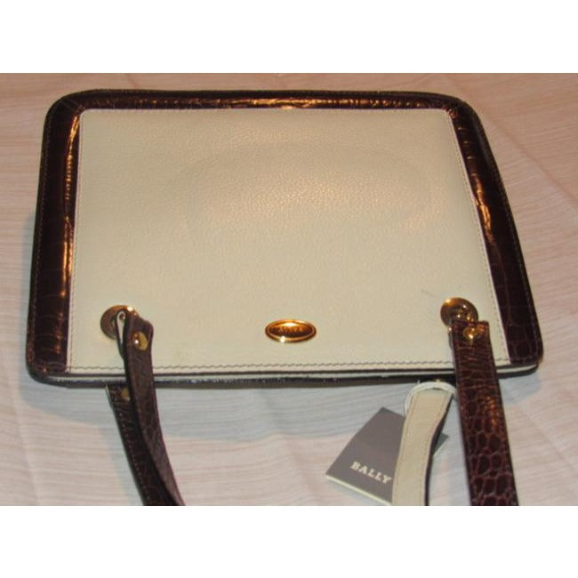 Bally Vintage Pursesdesigner Purses Ivory Textured Leather With Brown Crocodile Embossed Trim Should