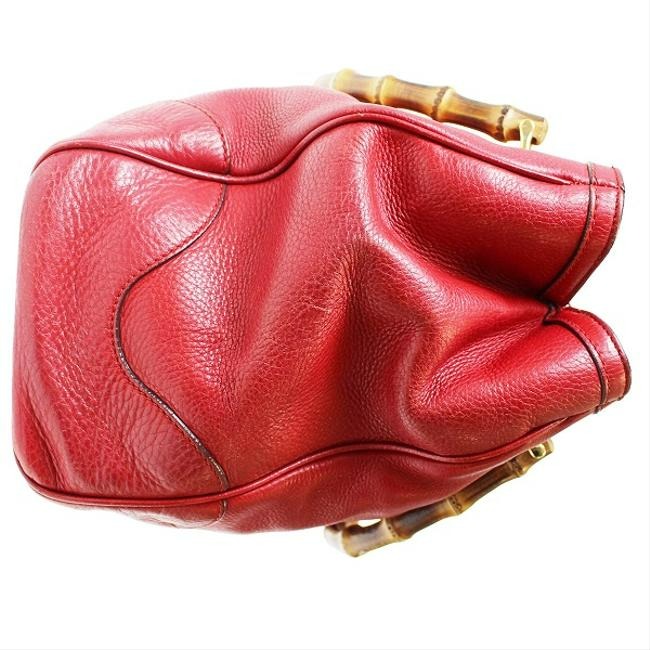 Gucci Vintage Top True Red Leather With Bamboo Handles And Gold Hardware Tote