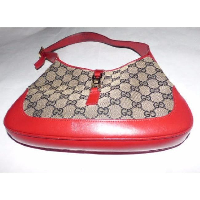 Gucci Jackie Shoulder Guccissima Print Style Top Handle Red And Brown G Logo Leather Hobo Bag