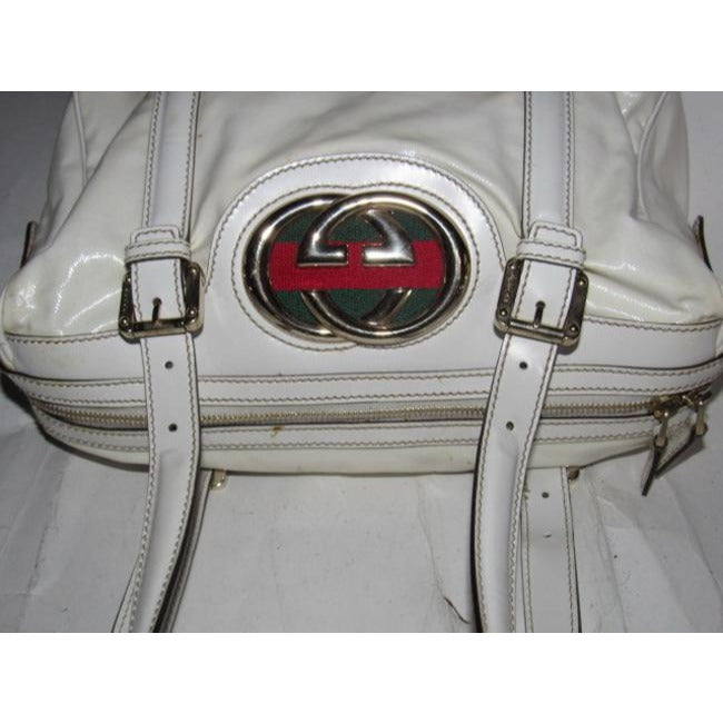 Gucci White Leather Blondie Satchel W Bold Gold GG