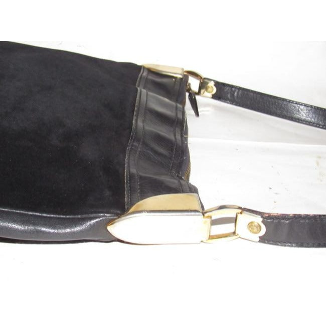 Gucci Vintage Black Suede With Black Leather Hobo Bag