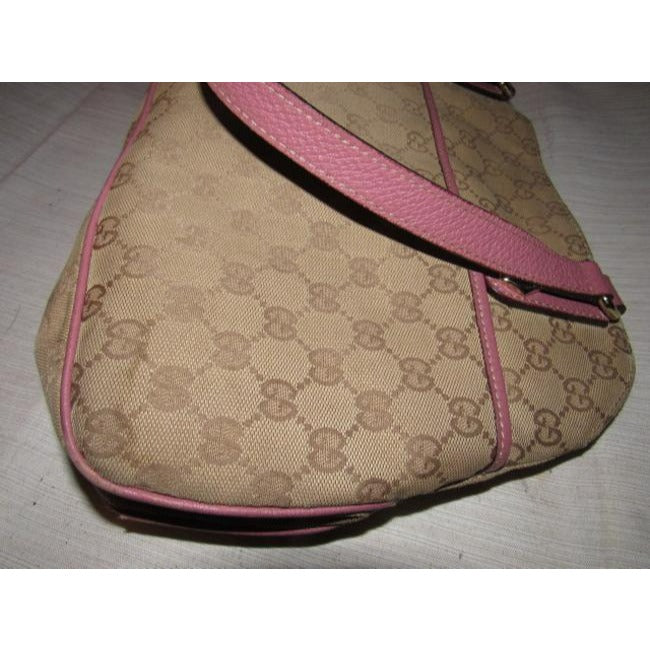 Gucci Vintage Brown Large Logo Print Canvas And Pink Leather