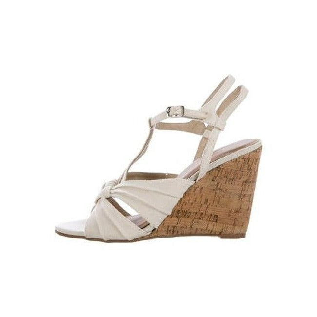 L Agence White Ivory T Strap Cork Wedges Size Us