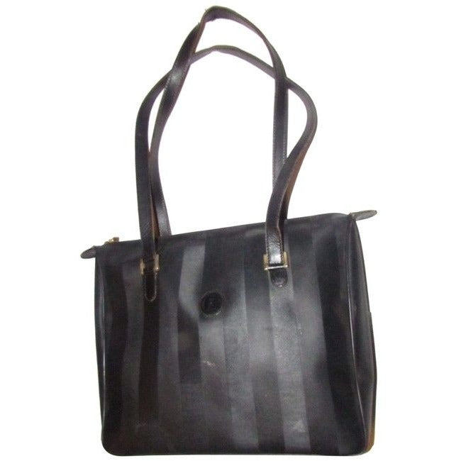 Fendi Early Wide Stripe Print Coated Canvas And Leather In Black Satchel