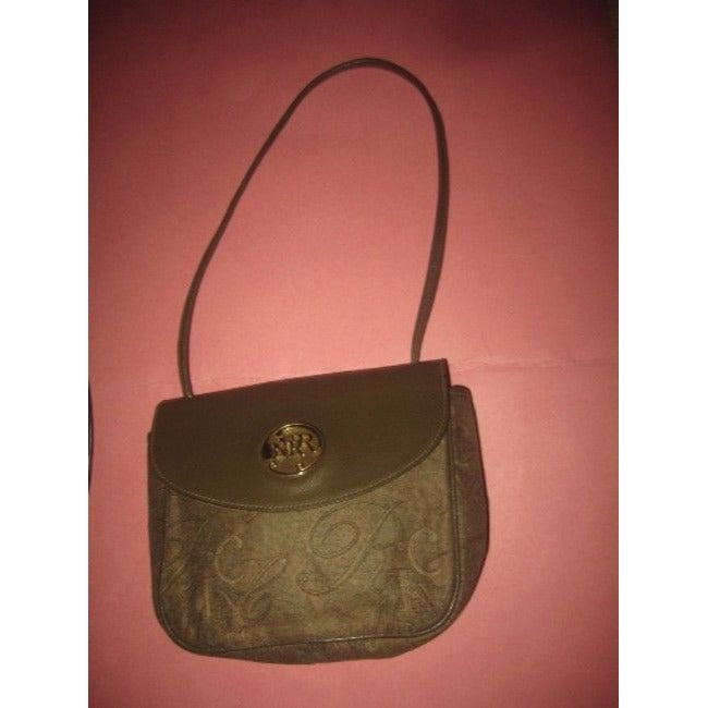 Nina Ricci Vintage Pursesdesigner Purses Olive Green Logo Print Faux Leather And Fabric Shoulder Bag