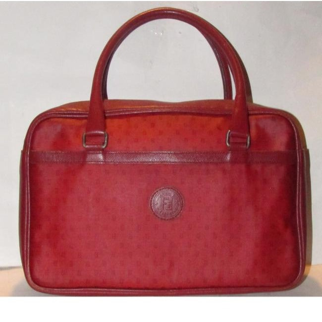 Fendi Early Sas Purse True Red Small F Or Zucchino Logo Print Coated Canvas And Leather Satchel