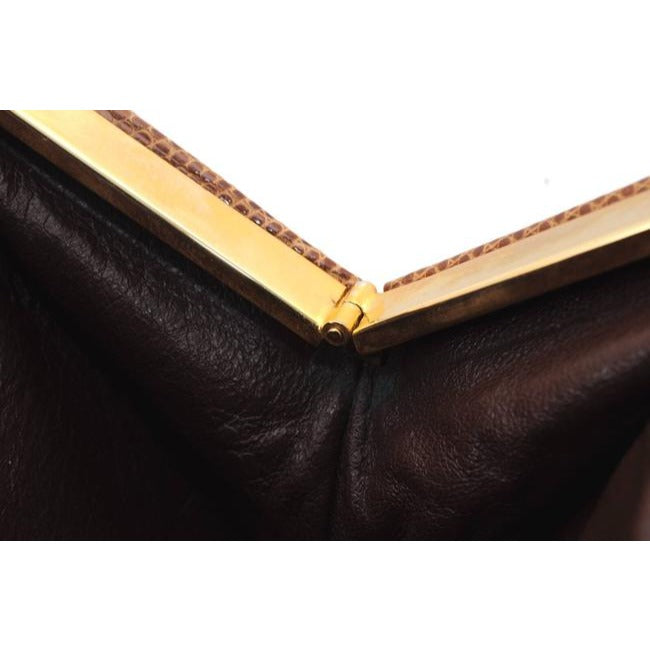 Gucci Caramel Suede Clutch With Reptile Trim And Resin Accent Clasp