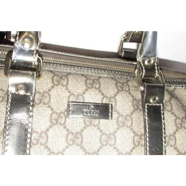 Gucci Joy Boston Bag Guccissima Canvas Leather Gg Supreme Tan G Print Metallic Coated