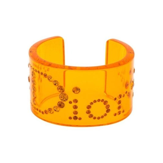 Dior Clear Orange Lucite Cuff With Logo Design In Orange Swarovski Crystals