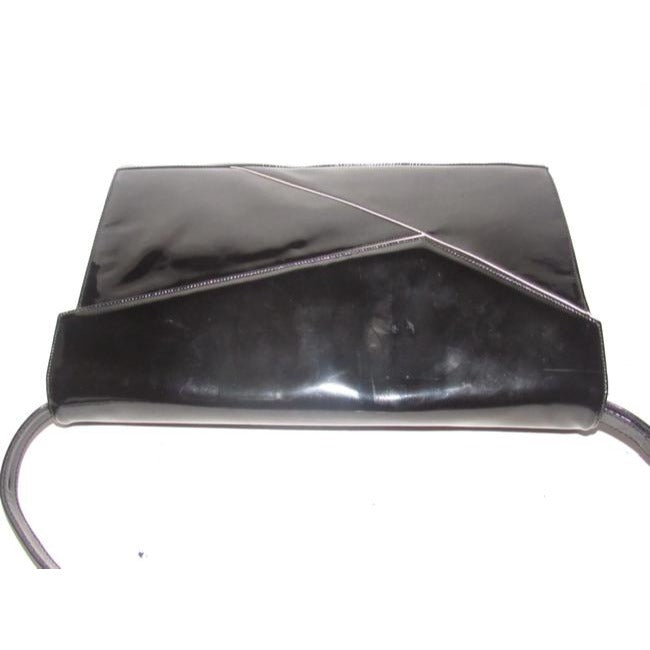 Bally Vintage Pursesdesigner Purses Black Glossy Patent Leather With Asymmetrical Envelope Top With