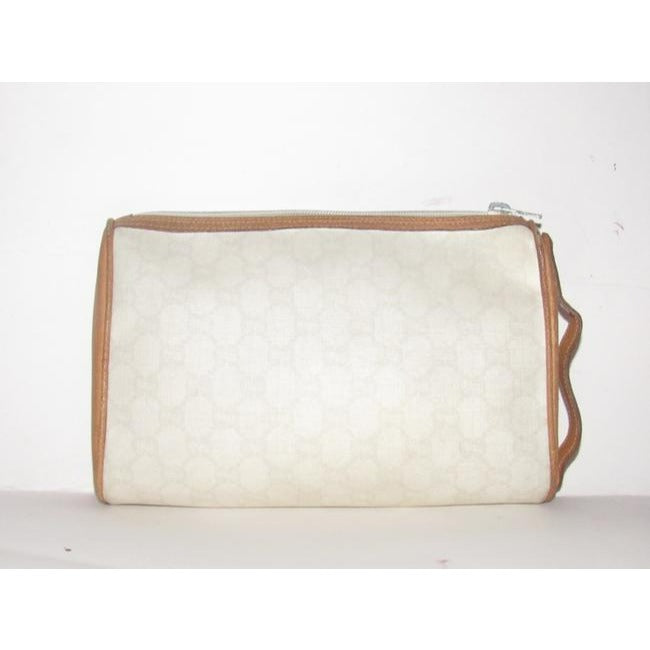 Gucci Webby Guccissima Print Purse Ivory With Tan Leather Coated Canvas Clutch