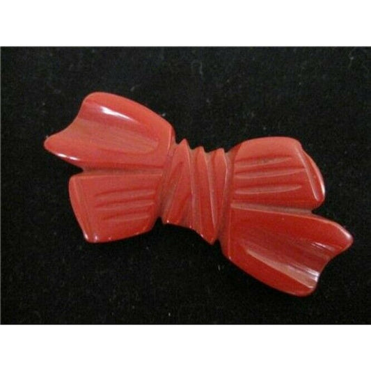 Vintage Carved Petite Cherry Red Bakelite Bow Brooch Pin