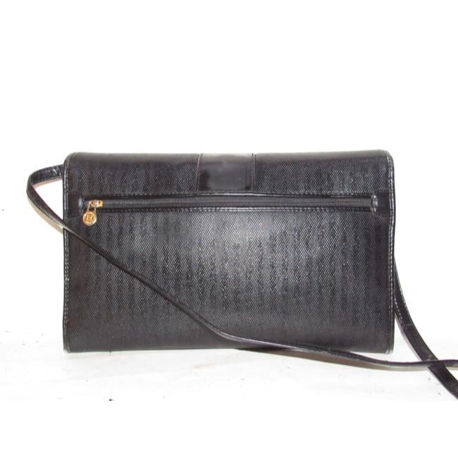 Fendi Vintage Thin Regimental Stripe Print Black Grey Coated Canvas And Leather Two-Way Shoulder Bag or Clutch