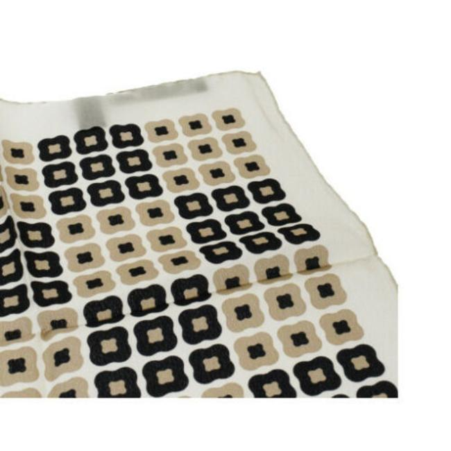 Gucci Tan Black White Print Geometric Silk Scarf