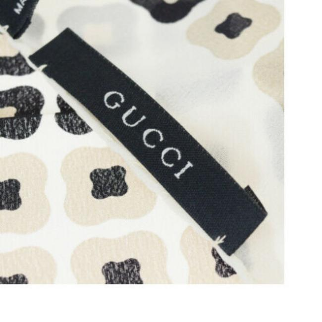 Gucci Tan Black White Print Geometric Silk Scarf