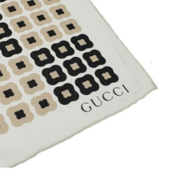 Gucci Tan Black White Print Geometric Silk Scarf