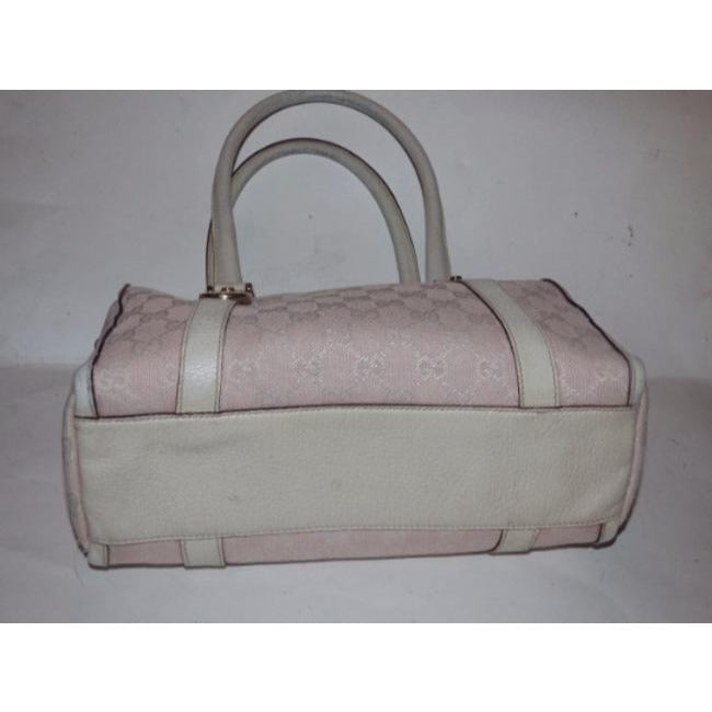 Gucci Joy Pink Guccissima Print Canvas and White Leather Boston Bag Satchel