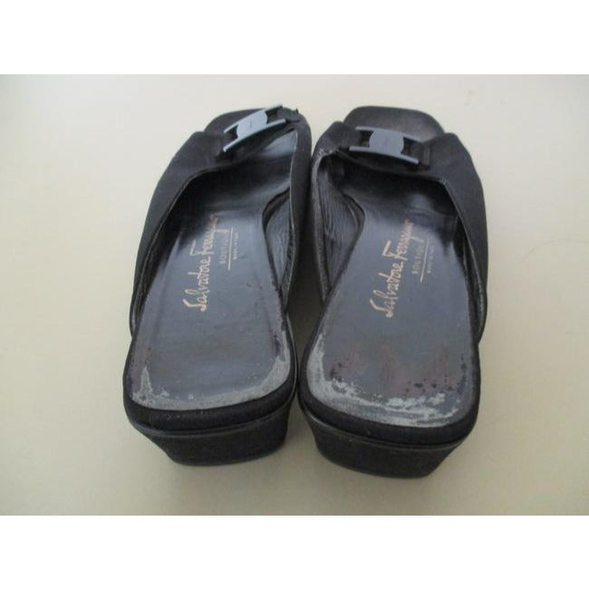 Salvatore Ferragamo Black Boutique Fabric Square Open Toe Mulesslides Size Us