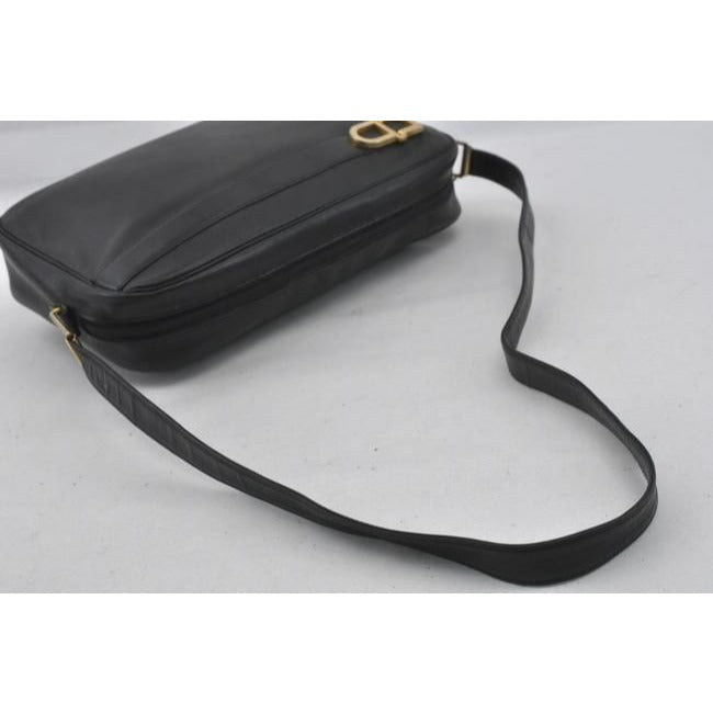 Dior Two Way Purse With Removable Adjustable Strap Black Gold Cd Accents Leather Shoulder Bag