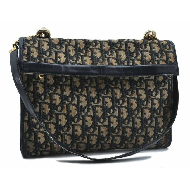 Dior And Handle Navy Black Trotter Print Leather And Canvas Shoulder Bag